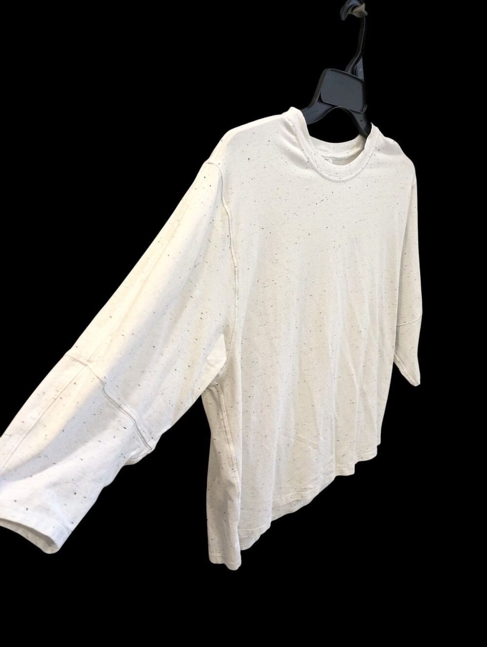 Lululemon LA Relaxed 3/4 Sleeve Crew Neck Top 10 White Confetti Pima Cotton - Picture 3 of 6